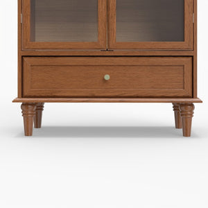 English Elm Vintage Farmhouse Display Cabinet Arched Glass Doors Wood Veneer Antique Glaze Finish W2557P414225