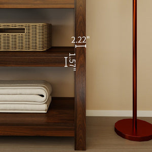 English Elm 63 Inch Walnut Grain Console Table Three Drawers Open Shelves Farmhouse Entryway W2557P448348