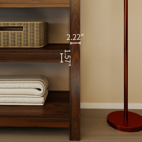 English Elm 63 Inch Walnut Grain Console Table Three Drawers Open Shelves Farmhouse Entryway W2557P448348