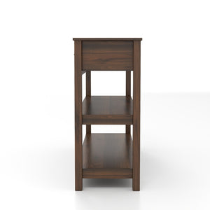English Elm 63 Inch Walnut Grain Console Table Three Drawers Open Shelves Farmhouse Entryway W2557P448348