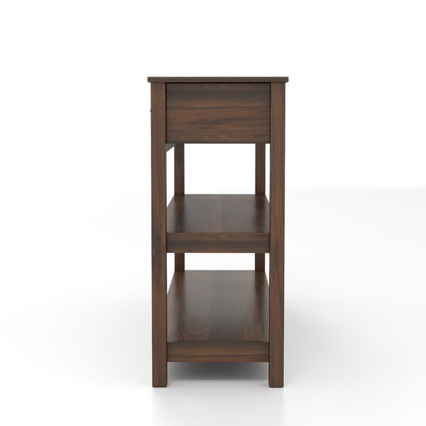 English Elm 63 Inch Walnut Grain Console Table Three Drawers Open Shelves Farmhouse Entryway W2557P448348
