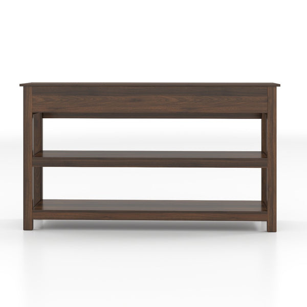 English Elm 63 Inch Walnut Grain Console Table Three Drawers Open Shelves Farmhouse Entryway W2557P448348
