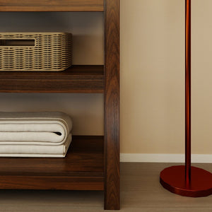 English Elm 63 Inch Walnut Grain Console Table Three Drawers Open Shelves Farmhouse Entryway W2557P448348