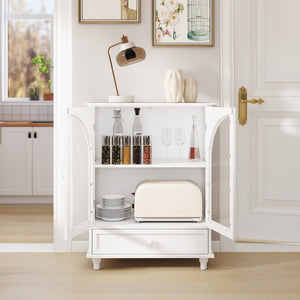English Elm Arched Tempered Glass Farmhouse Buffet with Tiered Top and Drawer for Dining Rooms W2557P463777