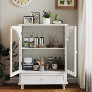 English Elm Arched Tempered Glass Farmhouse Buffet with Tiered Top and Drawer for Dining Rooms W2557P463777