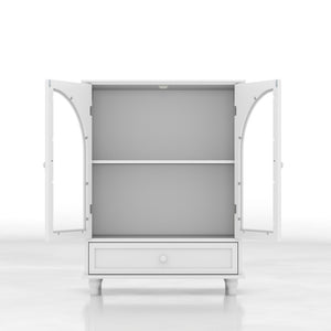 English Elm Arched Tempered Glass Farmhouse Buffet with Tiered Top and Drawer for Dining Rooms W2557P463777