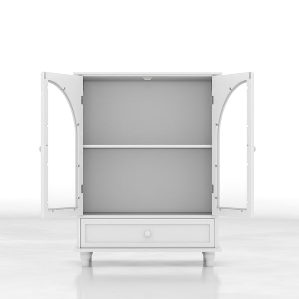 English Elm Arched Tempered Glass Farmhouse Buffet with Tiered Top and Drawer for Dining Rooms W2557P463777