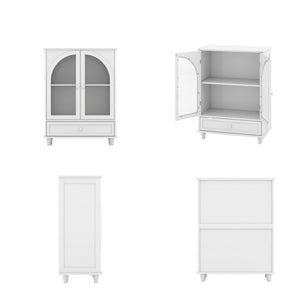 English Elm Arched Tempered Glass Farmhouse Buffet with Tiered Top and Drawer for Dining Rooms W2557P463777