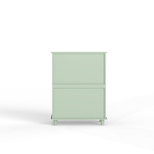 English Elm Farmhouse Sage Green Sideboard with Arched Glass Doors Tiered Top and Drawer Storage W2557P463778