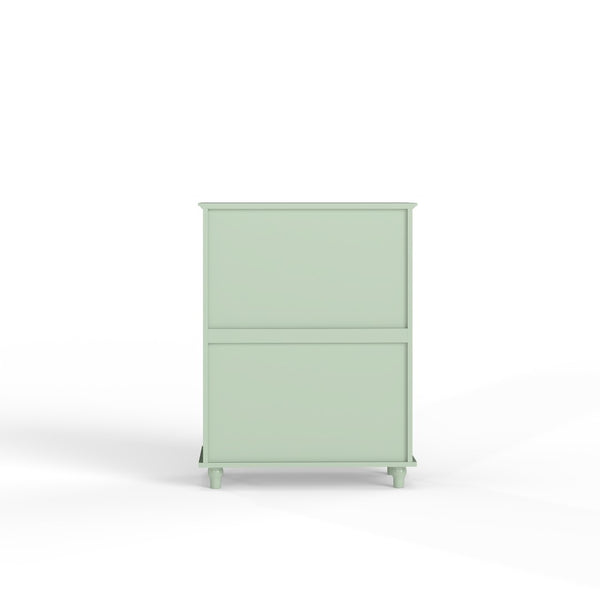 English Elm Farmhouse Sage Green Sideboard with Arched Glass Doors Tiered Top and Drawer Storage W2557P463778