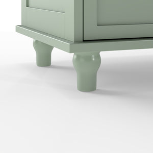English Elm Farmhouse Sage Green Sideboard with Arched Glass Doors Tiered Top and Drawer Storage W2557P463778