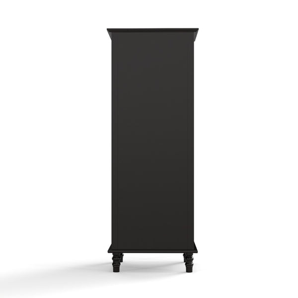 English Elm Black Narrow Farmhouse Cabinet Tempered Glass Door Brass Hardware Adjustable Shelving W2557P465809