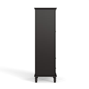 English Elm Black Narrow Farmhouse Cabinet Tempered Glass Door Brass Hardware Adjustable Shelving W2557P465809