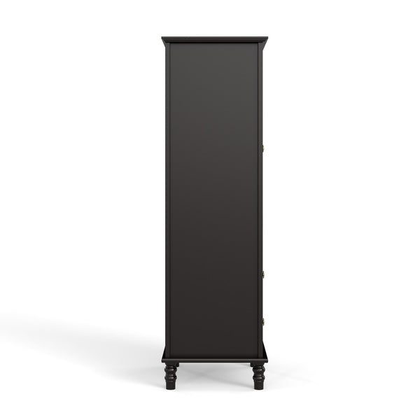 English Elm Black Narrow Farmhouse Cabinet Tempered Glass Door Brass Hardware Adjustable Shelving W2557P465809