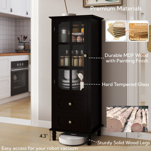 English Elm Black Narrow Farmhouse Cabinet Tempered Glass Door Brass Hardware Adjustable Shelving W2557P465809
