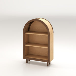 English Elm Arched Walnut Bookcase Three Shelf Open Display with Vintage Glaze Finish for Any Room W2557P476473