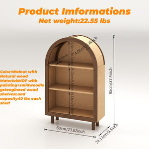 English Elm Arched Walnut Bookcase Three Shelf Open Display with Vintage Glaze Finish for Any Room W2557P476473