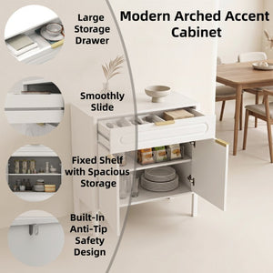 English Elm Modern Arched Matte Cabinet with Gold Pulls Engineered Wood Storage for Entryway White W2557P491094