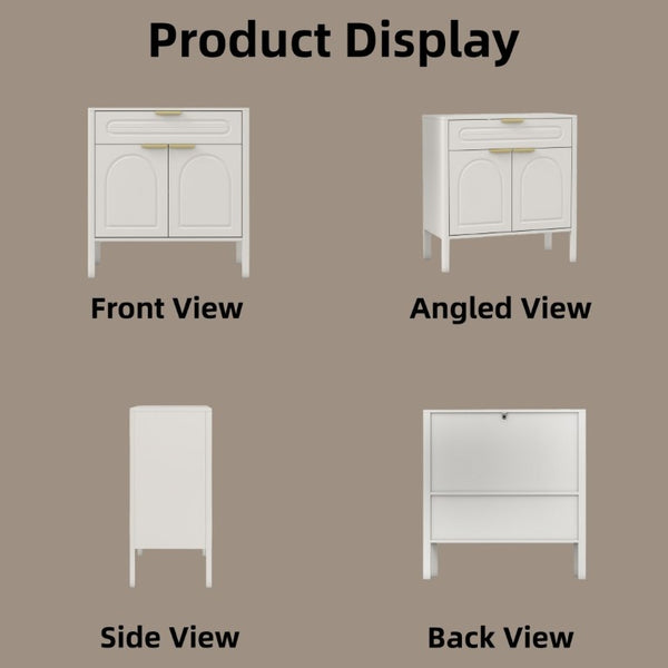 English Elm Modern Arched Matte Cabinet with Gold Pulls Engineered Wood Storage for Entryway White W2557P491094