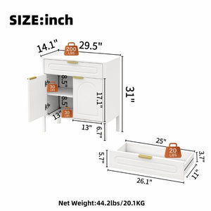 English Elm Modern Arched Matte Cabinet with Gold Pulls Engineered Wood Storage for Entryway White W2557P491094