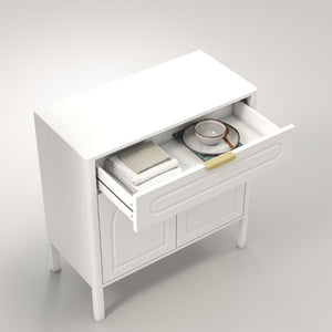 English Elm Modern Arched Matte Cabinet with Gold Pulls Engineered Wood Storage for Entryway White W2557P491094