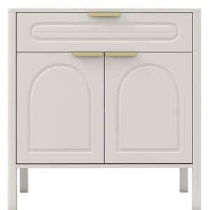 English Elm Modern Arched Matte Cabinet with Gold Pulls Engineered Wood Storage for Entryway White W2557P491094