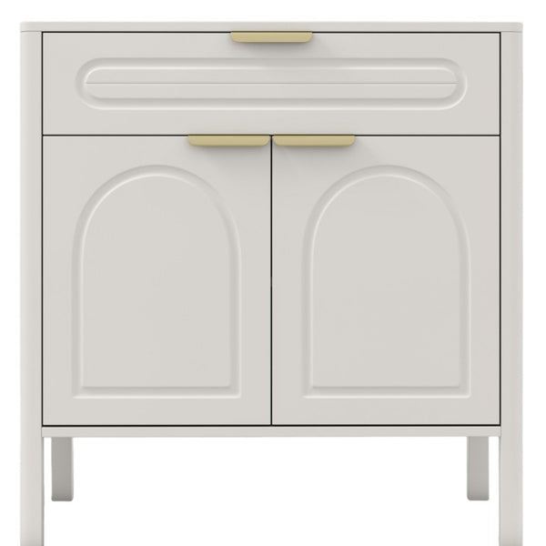 English Elm Modern Arched Matte Cabinet with Gold Pulls Engineered Wood Storage for Entryway White W2557P491094