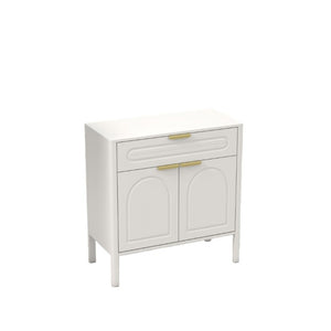 English Elm Modern Arched Matte Cabinet with Gold Pulls Engineered Wood Storage for Entryway White W2557P491094