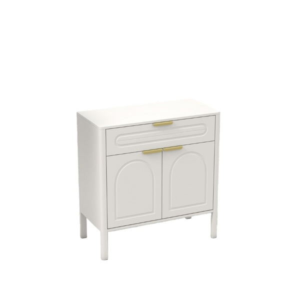 English Elm Modern Arched Matte Cabinet with Gold Pulls Engineered Wood Storage for Entryway White W2557P491094