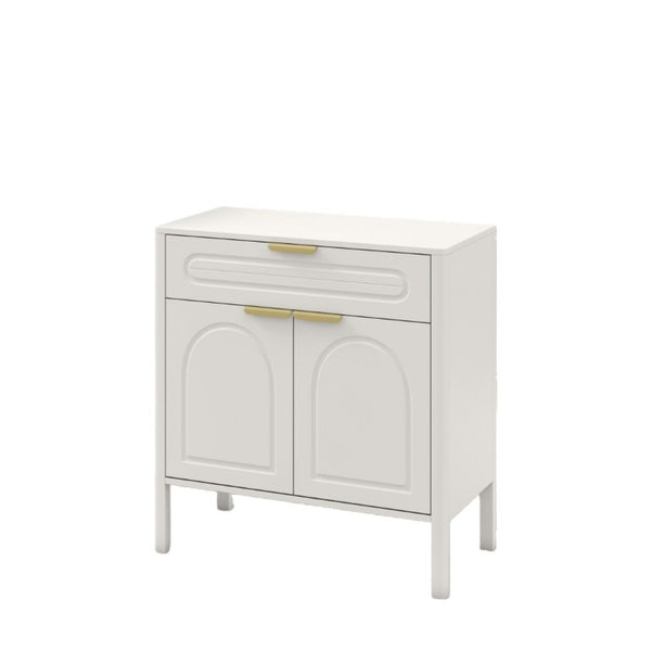 English Elm Modern Arched Matte Cabinet with Gold Pulls Engineered Wood Storage for Entryway White W2557P491094