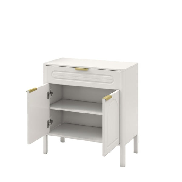 English Elm Modern Arched Matte Cabinet with Gold Pulls Engineered Wood Storage for Entryway White W2557P491094