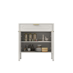 English Elm Modern Arched Matte Cabinet with Gold Pulls Engineered Wood Storage for Entryway White W2557P491094