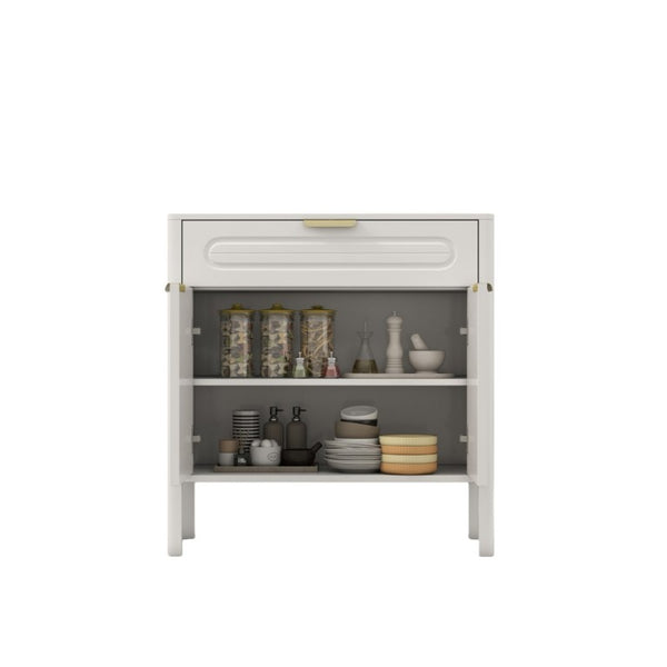 English Elm Modern Arched Matte Cabinet with Gold Pulls Engineered Wood Storage for Entryway White W2557P491094