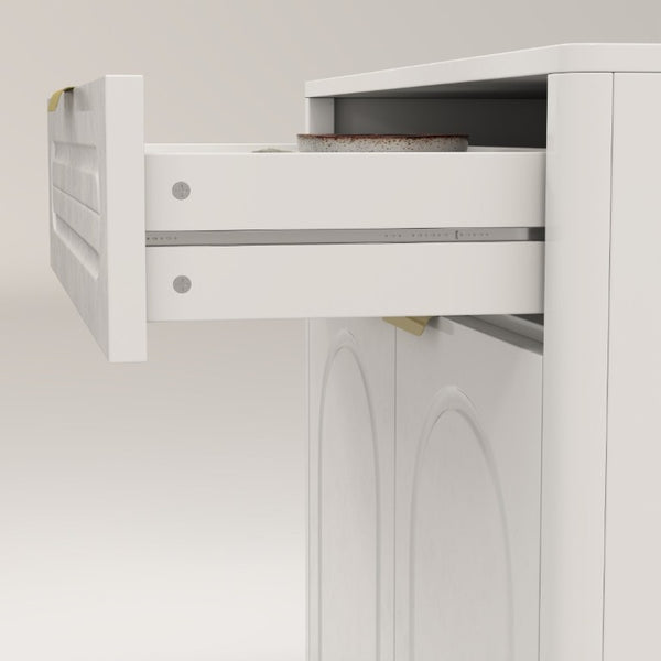 English Elm Modern Arched Matte Cabinet with Gold Pulls Engineered Wood Storage for Entryway White W2557P491094