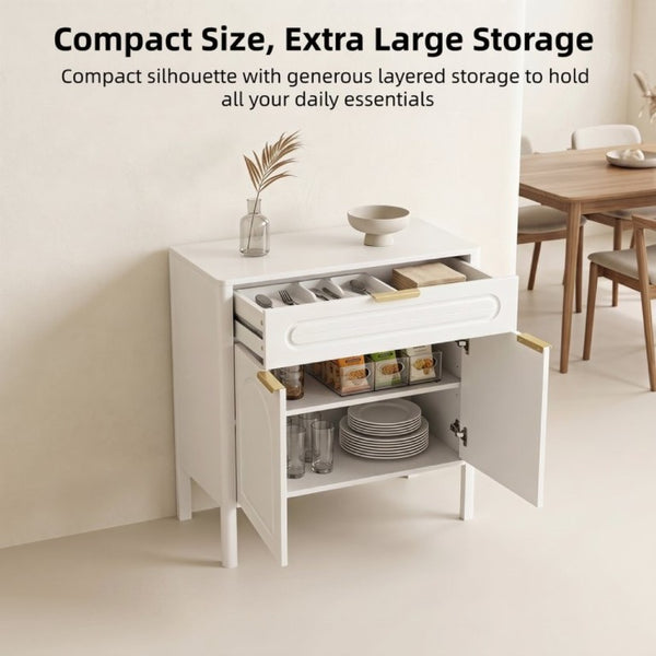 English Elm Modern Arched Matte Cabinet with Gold Pulls Engineered Wood Storage for Entryway White W2557P491094