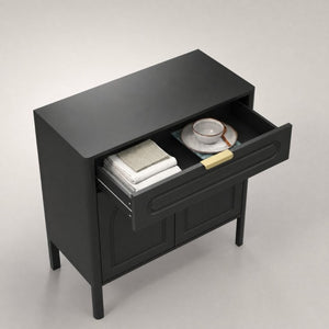 English Elm Modern Arched Matte Cabinet with Gold Pulls Engineered Wood Storage for Entryway Black W2557P491108