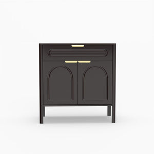 English Elm Modern Arched Matte Cabinet with Gold Pulls Engineered Wood Storage for Entryway Black W2557P491108
