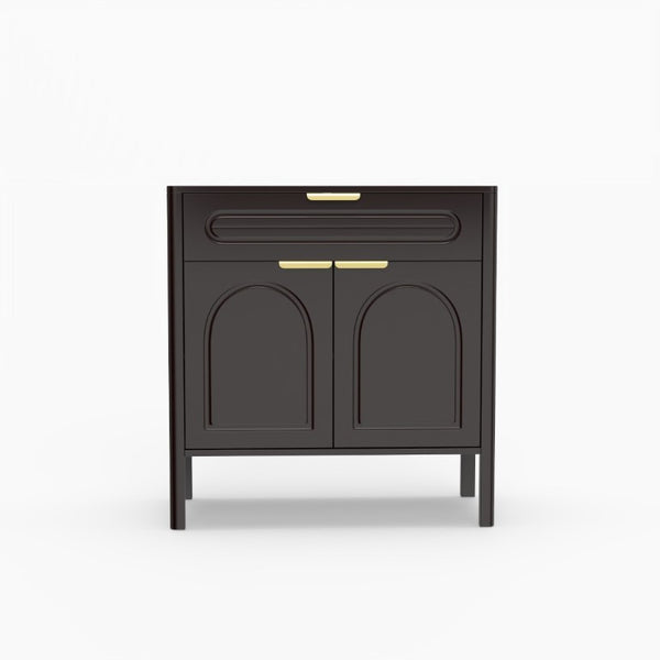 English Elm Modern Arched Matte Cabinet with Gold Pulls Engineered Wood Storage for Entryway Black W2557P491108