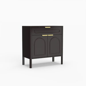 English Elm Modern Arched Matte Cabinet with Gold Pulls Engineered Wood Storage for Entryway Black W2557P491108