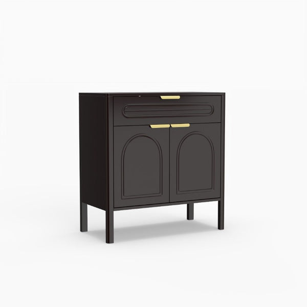 English Elm Modern Arched Matte Cabinet with Gold Pulls Engineered Wood Storage for Entryway Black W2557P491108