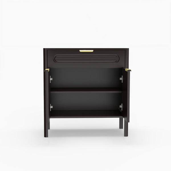 English Elm Modern Arched Matte Cabinet with Gold Pulls Engineered Wood Storage for Entryway Black W2557P491108