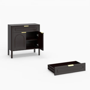 English Elm Modern Arched Matte Cabinet with Gold Pulls Engineered Wood Storage for Entryway Black W2557P491108