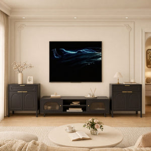 English Elm Modern Arched Matte Cabinet with Gold Pulls Engineered Wood Storage for Entryway Black W2557P491108