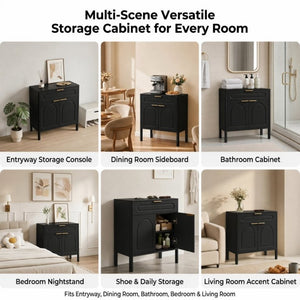 English Elm Modern Arched Matte Cabinet with Gold Pulls Engineered Wood Storage for Entryway Black W2557P491108