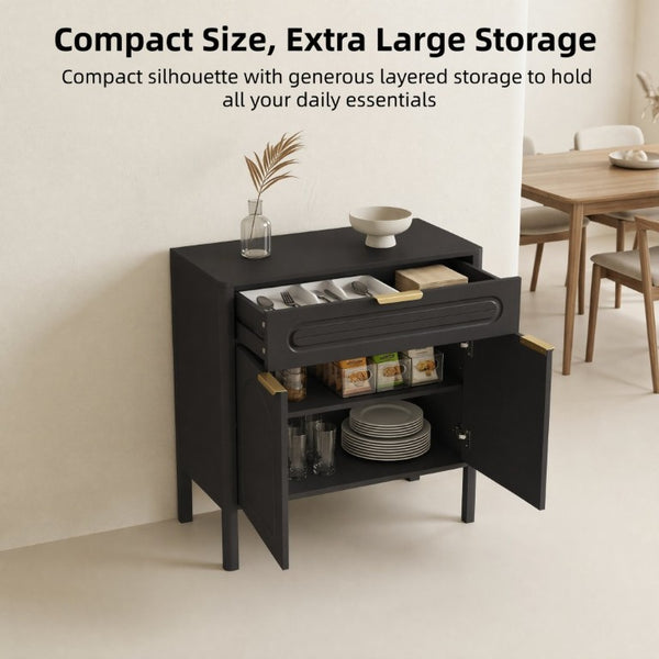 English Elm Modern Arched Matte Cabinet with Gold Pulls Engineered Wood Storage for Entryway Black W2557P491108