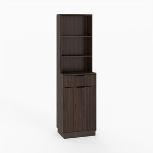 English Elm Tall Fluted Walnut Cabinet with Hidden Bin Compartment Open Shelf and Drawer W2557P492718