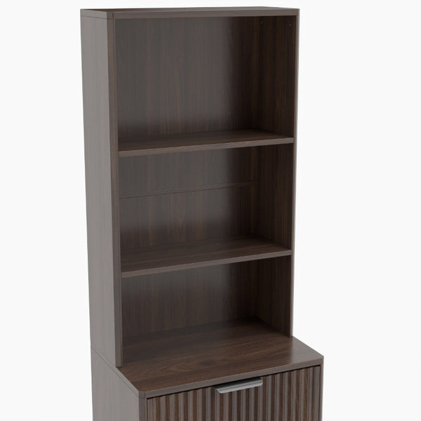 English Elm Tall Fluted Walnut Cabinet with Hidden Bin Compartment Open Shelf and Drawer W2557P492718