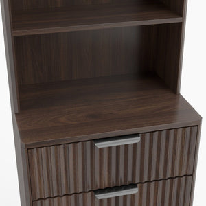 English Elm Tall Fluted Walnut Cabinet with Hidden Bin Compartment Open Shelf and Drawer W2557P492718