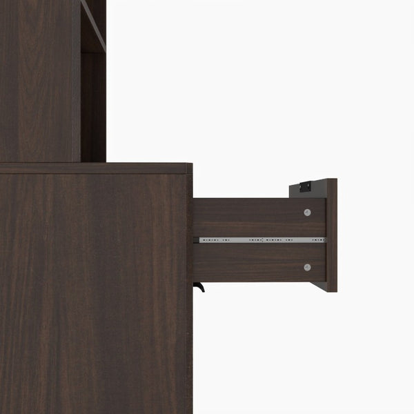 English Elm Tall Fluted Walnut Cabinet with Hidden Bin Compartment Open Shelf and Drawer W2557P492718