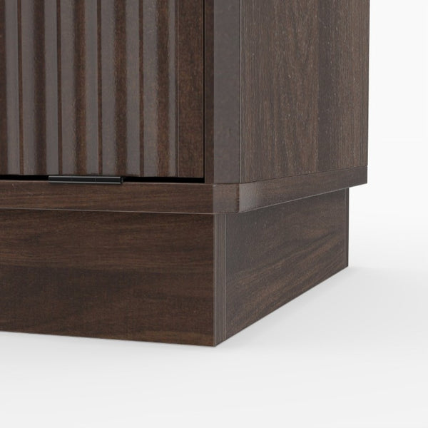 English Elm Tall Fluted Walnut Cabinet with Hidden Bin Compartment Open Shelf and Drawer W2557P492718